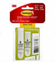 Command Medium and Large Picture Hanging Strips, White, 4 Medium and 8 Large