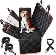 Dog Car Seat Cover,Waterproof Pet Seat Cover with Mesh Visual Window & Seat Belt Opening & Storage Pockets,Wear-Proof Dog Back Seat Hammock for Cars, Trucks and SUV - 147 x 137 cm