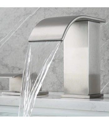 GAGALIFE Brushed Nickel Waterfall Bathroom Faucet for Sink, 3 Hole - Widespread
