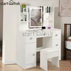 Dressing Table Mirror Stool Set Vanity Makeup Desk Organizer Drawers & Cabinet