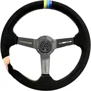 Car Steering Wheel Suede Modified Racing Steering Wheel with Yellow Green Joint