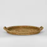 [OneWorld Collection] Paume Rattan Round Serving Tray with Handles Natural