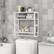 Galood Bathroom Organizer Shelves White Adjustable 3 Tiers Floating Shelf Over The Toilet Storage with Hanging Rod…