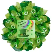 Happy St Patrick’s Day With Leprechaun Hat and Rainbow Handmade Deco Mesh Wreath
