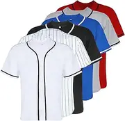 [Aumudle] Mens Baseball Jersey Blank Plain Button Down Shirts Short Sleeve Hip Hop Hipster Active Team Sports Uniforms S-XXXL