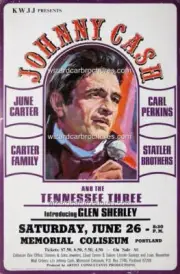 JOHNNY CASH JUNE 26 MEMORIAL COLISEUM PORTLAND A3 CONCERT BILL POSTER PRINT