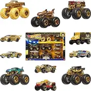 Hot Wheels Toy Cars & Trucks, Monster Trucks Trophy Champions Collection with Die-Cast Bigfoot, 5-Alarm, Bone Shaker, Mega-Wrex & Tiger Shark & 6 Cars