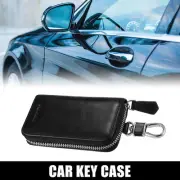 Leather Auto Key Fob Case Holder Smart Keychain Cover with Metal Hook Black