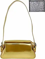 [GIOIPC] Y2k Silver Purse Hobo Bag Leather Underarm Shoulder Bag Metallic Handbag Small Tote Evening Clutch Crossbody for Women