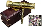 Sailor's Art Handmade Polished Brass Kaleidoscope with Handheld Stick & Wooden Box,Return Gifts for Kids Birthday,Golden Finish,Kaleidoscope for Kids,Adults,Friends, Family,Children, 3D Mirror Lens