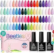 Beetles Gel Nail Polish Kit Trendy Colors,36 Colors with 3pcs Base Gel Glossy & Matte Top Coat, Pastel Bright Colors Uv Gel Polish Set Spring Summer Nails Gift