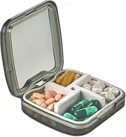 Compact Pill Box Organizer - Portable Waterproof Medicine Organizer and Daily Pill Container with Removable 4 Compartment Divider - Durable ABS Silicone Pills Case Fits Pocket and Purse, Black