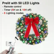 Christmas Decorations 24" Prelit Christmas Wreath with Lights & Timer & Remote