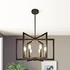 6-Light Modern Farmhouse Black Chandeliers, Geometric Metal Pendant Light, 379
