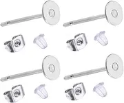[Newless] 100 Pieces Stainless Steel Earrings Posts Flat Pad,100 Pieces Butterfly Earring Backs,100 Pieces Bullet Earring Backs,Total 300 Pieces (4mm)