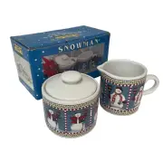 Debbie Mumm Snowman Christmas Sugar Bowl And Creamer Set By Sakura 1997 New