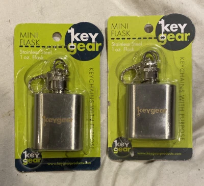 Keygear MINI FLASK w/ KeyChain 1oz Quality Stainless Steel Survival Gear *2-pcs