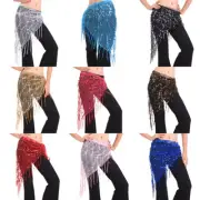 Women Belly Dance Sequin Triangle Hip Scarf Tassel Waist Wrap Dancing Costume