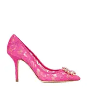 Dolce Gabbana Bellucci Embellished Lace Stilettos 37.5,36,38.5,37,38,39,40 Pink