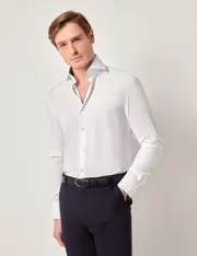 Hawes & Curtis White Slim Curtis Shirt | Contrast Detail | High Collar Size: XXL