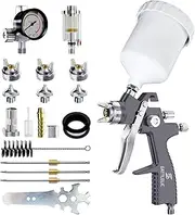 LVLP Air Spray Gun Premium Kit w/ 1.3/1.5/1.7mm Nozzle & Air Regulator,Automotive Paint Gun Sprayer,Car Paint Gun Sprayer,Air Paint Sprayer Gun for Cars & House DIY Painting (Grey)