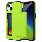 ZUSLAB iPhone 14 Plus Case Slide Armor Card Holder Protective Shockproof Hard Back Cover For Apple (2022) - Green