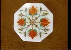 12" White Marble Corner side Table Top Semi Precious Inlay Handicraft item