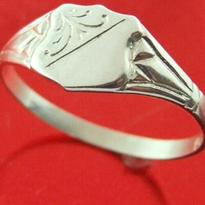 Ring Real 925 Sterling Silver Solid Unisex Engraved Keepsake Signet Design Sz N