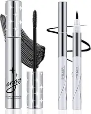 Apooliy Black Mascara and Liquid Eyeliner Duo,Waterproof, Smudge-Proof, All-Day Wear Eye Makeup Set for Bold, Dramatic Eyes（2Pcs）