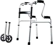 Folding Lightweight Aluminium Walking Frame with Wheels,Walkers for Standing Frame Adult Walker Walking Aid for The Disabled,Height Adjustable Frame rollator Walker,(Color:A+Casters)