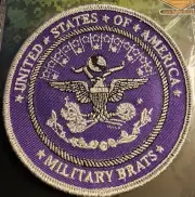 MILITARY BRAT SEAL 4" EMBROIDERED PATCH PURPLE & SILVER