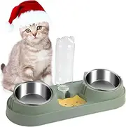 Cat Bowl,Raised Dog Bowls,Water and Food Bowl Set,3 in 1 Pet Feeder and Waterer,15° Tilted Anti Vomiting Elevated Cat Dish,Pet Feeding Bowl with Automatic Waterer Bottle for Kitten Puppy Dogs (Green)