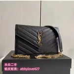 YSL 聖羅蘭 黑色 魚子醬紋 金扣WO 大號 信封包/鏈條包/單肩包/斜背包 393953