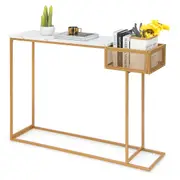 Giantex Modern Console Table Hallway Table Entryway Display Table Faux Marble Tabletop w/Storage Basket Golden