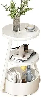 Side Table Round End Table, 3-Tier Side Table Accent Table with Storage Basket and 2 Tier Storage Shelf, Modern Bedside Sofa Coffee Table for Living Room, Bedroom End Tables Living Room