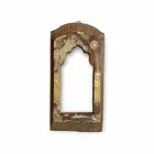 Old Reclaimed Wood Mehrab Design Hand Made Brass Fitted Work Wall Hanging Mirror