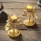 Gold Leaf Lotus Candlestick Hollow Butter Lamp Holder Fashion Candle Holder