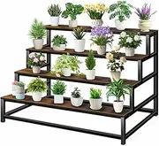 4 Tiered Plant Stand Metal Flower Pot Shelf Indoor Outdoor Corner Holder Garden Herb Shelves Large Storage Rack Black Brown