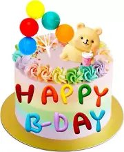 16PCS Bear Cake Toppers 3D Bear Balls Happy Birthday Cake Toppers with Blue Red