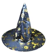 WITCH HAT Gold & Black Halloween Costume Fancy Dress Womens Accessory Wizard