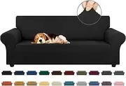 [KEKUOU] Stretch Sofa Cover Slipcover ，Couch Covers for 3 Cushion Couch Sofa (79"-94") Furniture Protector 3 Seater Sofa with Elastic Bottom for Kids,Dog, Jacquard Small Checked(Large,Black)