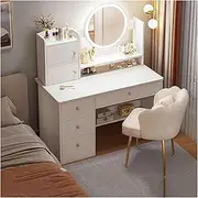 Vanity Desk with LED Lighted Mirror, Makeup Table with Drawers & Cabinet,Dressing Table with Petal Chair for Bedroom,for Her Gift(100cm)