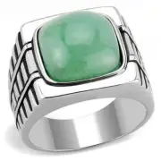 Men'S 13Mm Synthetic Green Emerald Stone Stainless Ring 8-13 Tk3229