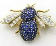 Pretty 2.50Ct Lab Created Sapphire & Diamond Bee Brooch 14k Yellow Gold Plated