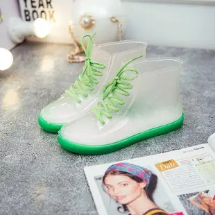 果凍透明防滑時尚防雨鞋雨靴防水鞋膠鞋套鞋女短筒成人韓國可愛