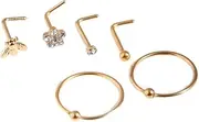 [Lovisa] Gold Plated Surgical Steel Flower & Bee Nose Stud 6-Pack | Premium Gold PVD Plated on Surgical Steel | Hypoallergenic | On Trend Designs, metal, cubic-zirconia
