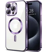 For Apple iPhone 16e MagSafe Magnetic Case with HaloLock Shockproof Protective Electroplating Clear Cover (Purple)