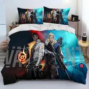 f927 Bed Sheets 3D VALORANT Game Gamer Cartoon Comforter Bedding Set,Duvet Cover Bed Set Quilt Cover Pillowcase,king Queen Size Bedding Set BoysBed S