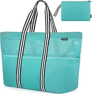 [GAGAKU] XXXL Extra Large Travel Bag Beach Bag Foldable Handbags Mesh Bag for Travel Shopping - Black/Grey