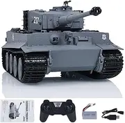 POCO DIVO German Tiger I Heavy Tank, 1/24 Infrared IR Combat Panzer RTR 2.4Ghz RC Armored Vehicle, Taigen 3841-11-M Standard Paintless Middle Version, Sound Light Recoil WWII Military Model, Gray